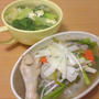 鶏の中華雑炊とチンゲン菜のスープ