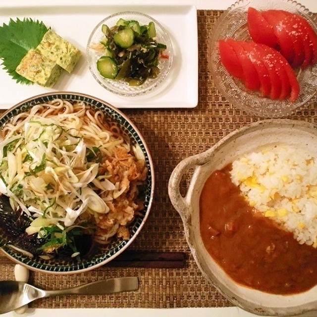 生姜焼きと揚げなすの冷やしぶっかけうどん