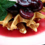 Waffles with Whipped Cream Cheese and Cherry Compoteホイップクリームチーズとチェリーソースのせワッフル