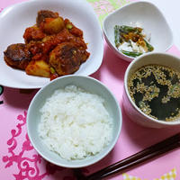 【ブーケガルニを使って】豆腐入りハンバーグのトマト煮込み　で晩ごはん。