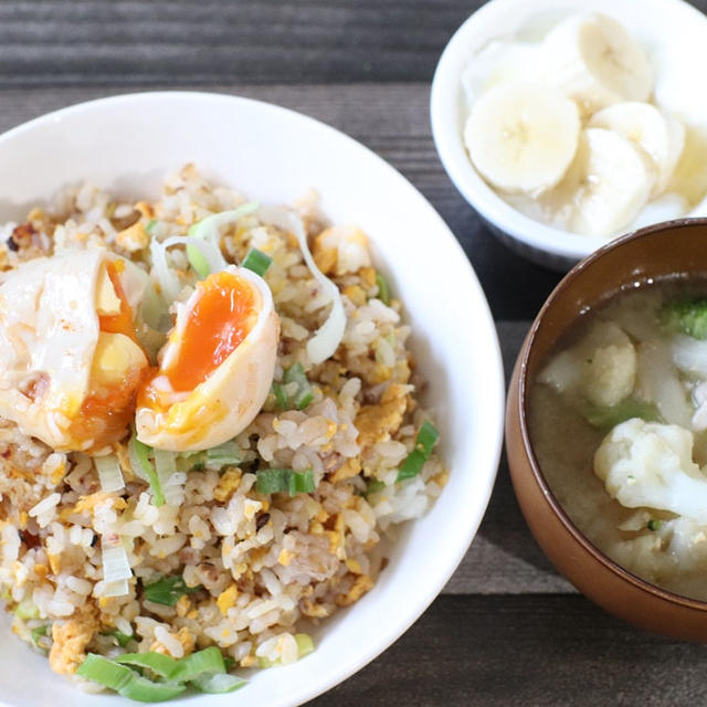 麻薬たまごリメイクでチャーハンの朝ごはん♪