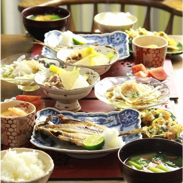 鯵の干物。と　献立。