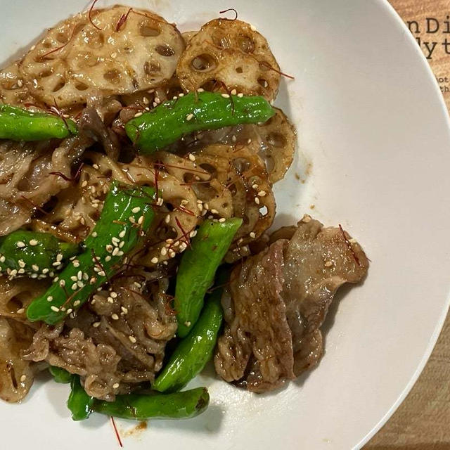 おうちでご飯☆豚肉とレンコンの味噌炒め