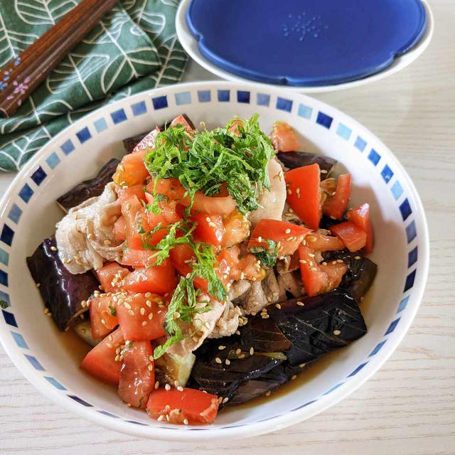 【ナスとトマトの豚しゃぶサラダ】トロトロナスが美味しいよ。我が家の夏の定番です。