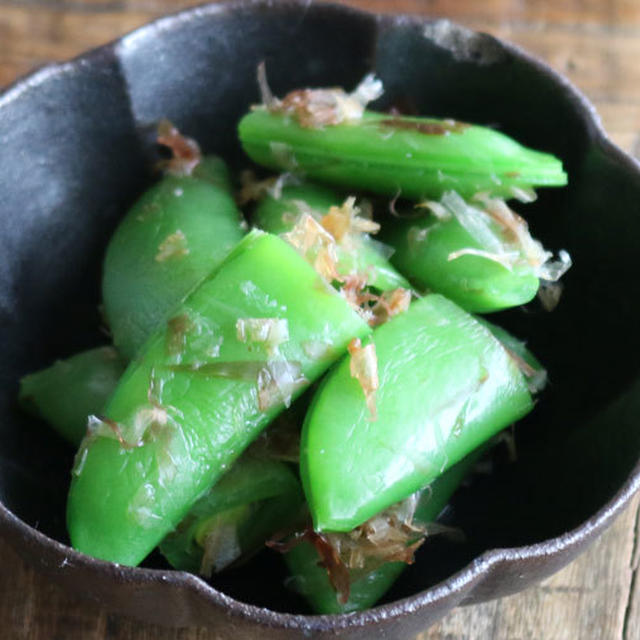 レンジで作る春の副菜‼スナップえんどうのおかか和え