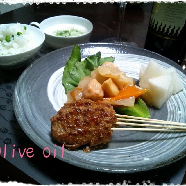 豚肉のつくね風　カンタン豆ご飯などなど♪