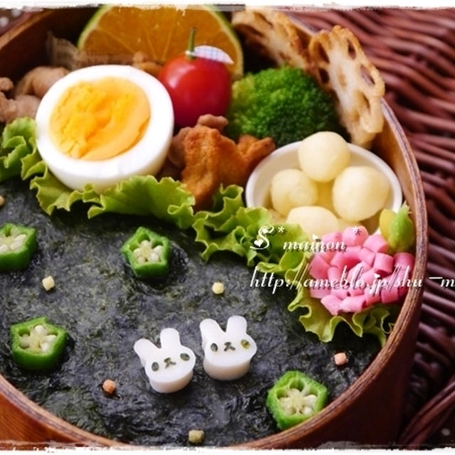＊今日は１５夜○簡単うさちゃんのお月見弁当☆キャラ弁ＪＫ弁＊
