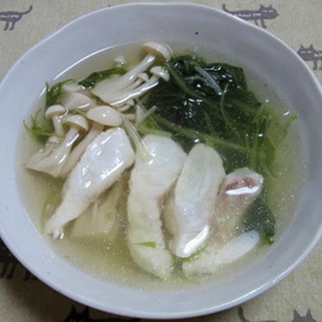 鯛と水菜とブナピーの白だし煮