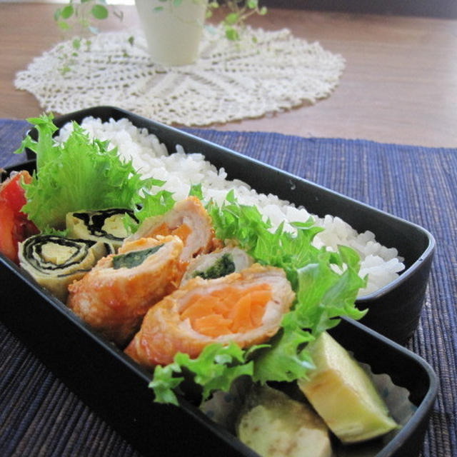 ２色の野菜の肉巻き弁当☆