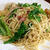 春キャベツとベーコンのパスタ。ミックスレタス。杏子の花