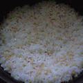 湯立てで白米（８０９）。。。石川県産加賀米コシヒカリ白米（こっちは新米）（あいざわ米店）と宮城県産特別栽培米「花きらり」玄米（昨年の）（あいざわ米店）
