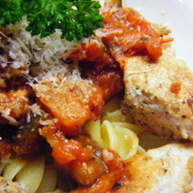 Ratatouille style tomato sauce with Fusilli and grilled chicken