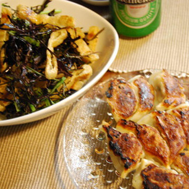 餃子&からし菜と油揚げのサラダ