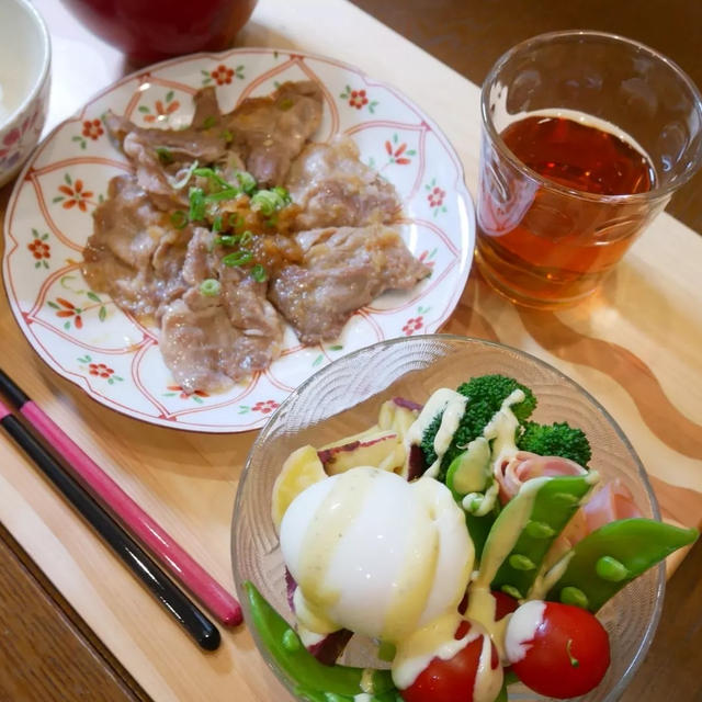 かんたん酢しょうが焼きとペイザンヌサラダ、晩ごはん