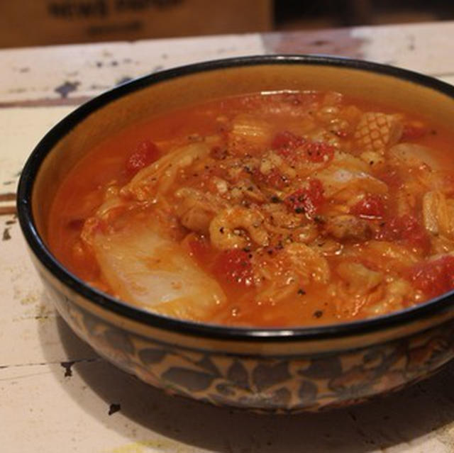 【recipe】白菜とシーフードのトマト麦スープ