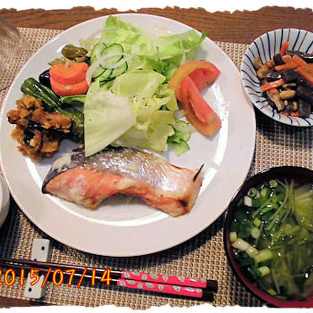鮭の塩麹漬け焼き♪の定食と　美味しいバームクーヘン♪