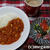 フライパンでとトマトと大豆のキーマカレーの夕食