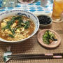 ゴーヤチャンプル&かき揚げとサッポロ一番味噌ラーメン