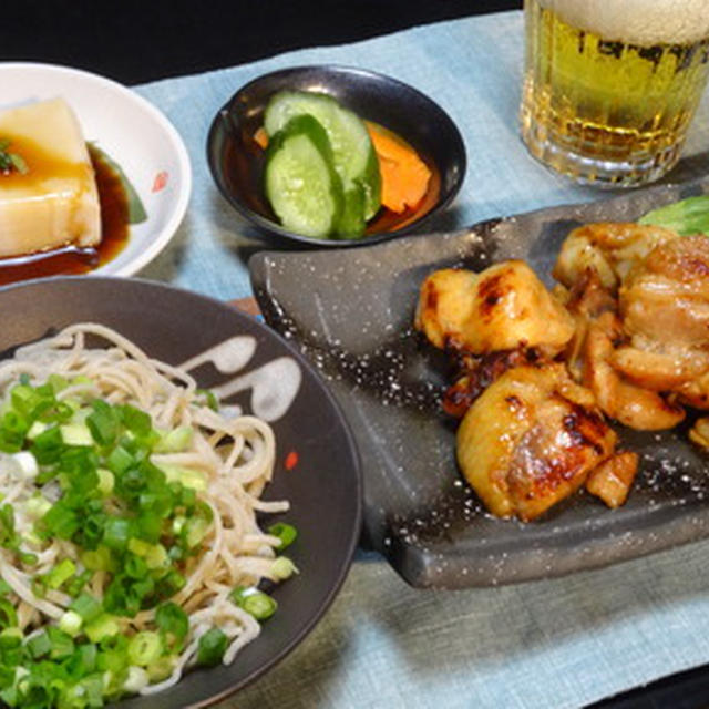 昨日の晩ごはん「手打ち蕎麦と塩麹で照り焼きチキン」