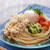 冷やし中華風 鶏そぼろうどん。（冷凍うどんで、）