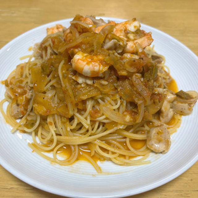 かなり久しぶりに細めのスパゲティ