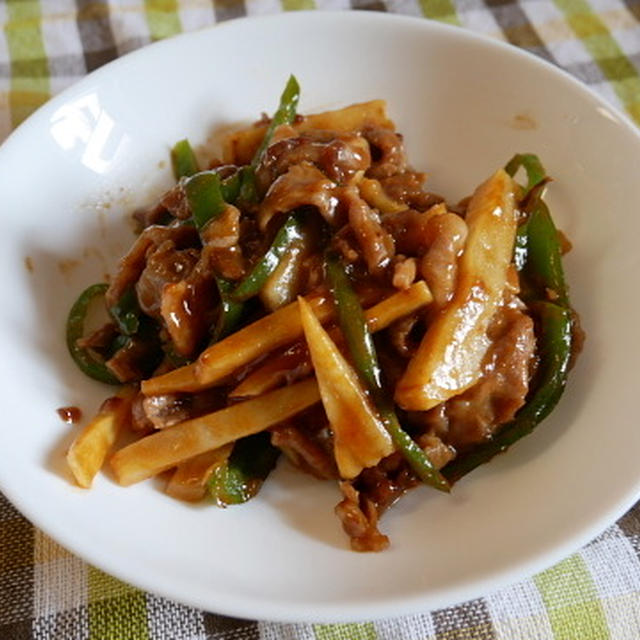 茹でたて筍とピーマンと豚肉の味噌炒め