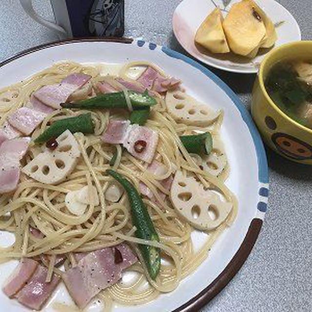 ベーコンとレンコンのスパゲッティ