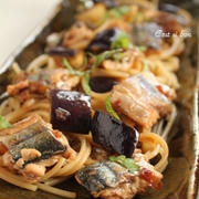 秋なすとさんまのパスタ