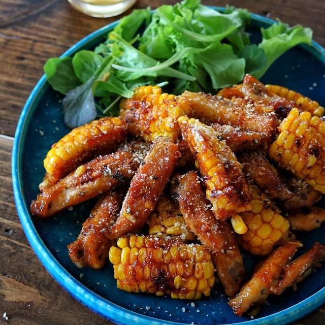 とうもろこしと手羽中のコチュポン焼き