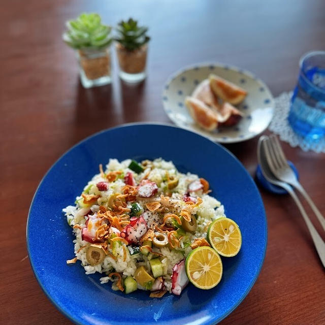 切って混ぜるだけ！タコとセロリのライスサラダ（白ワインに合いそう）と週末2日分晩ごはん