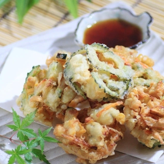 鱧とゴーヤ夏食材のかき揚げ☆空き缶を使った簡単調理法の提案