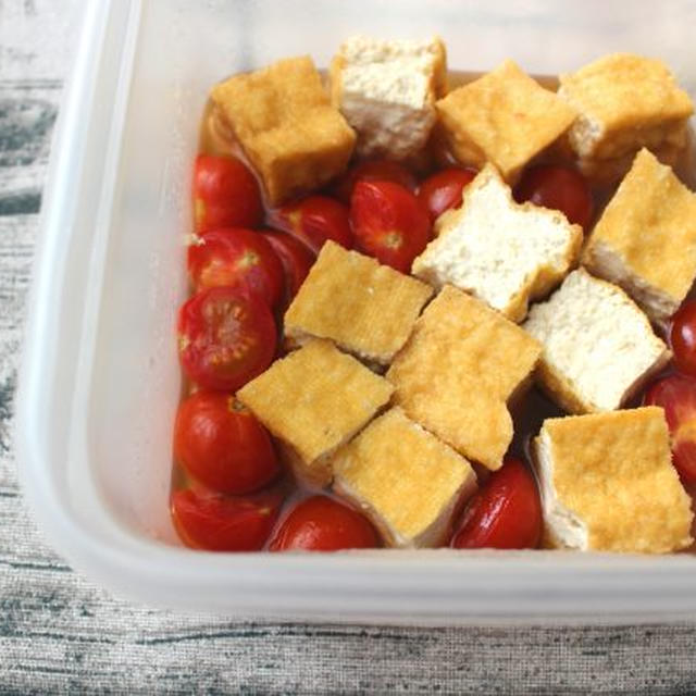 レンジで簡単。厚揚げとミニトマトの煮浸し