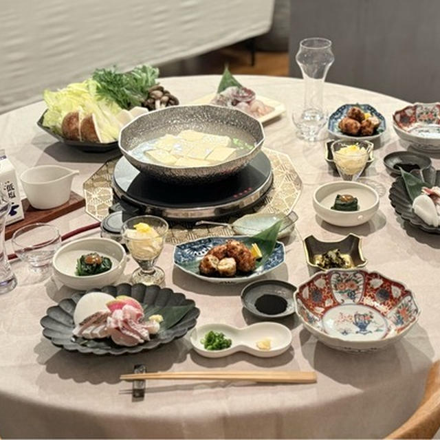 温泉湯豆腐と鯛の湯引きとかの夜ごはん