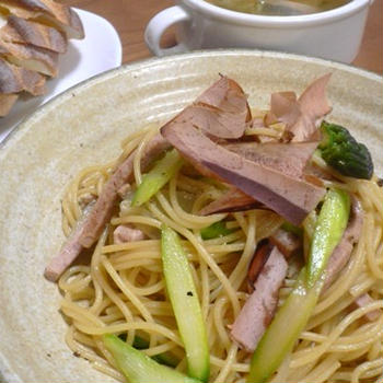 アスパラとハムの和風スパ