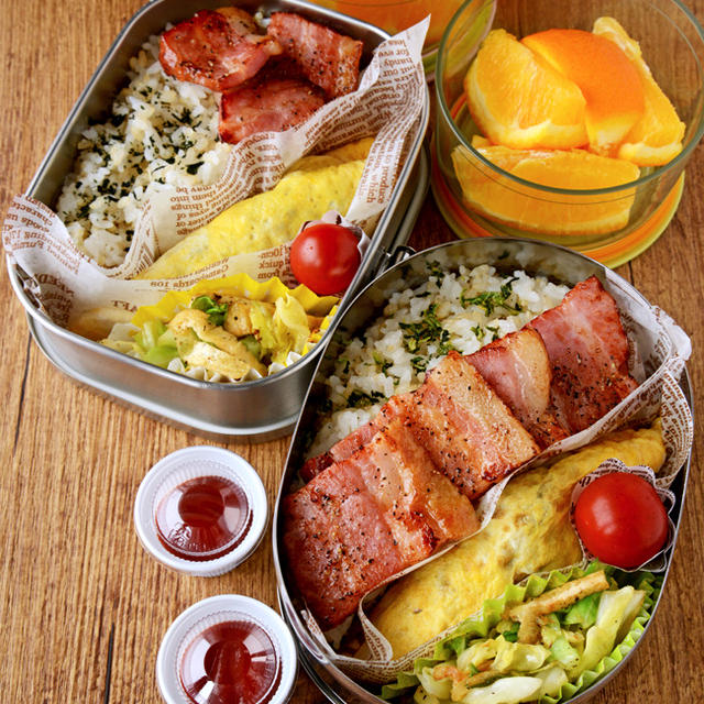 【今日のおべんと】オムレツ＆ベーコンのっけ弁当