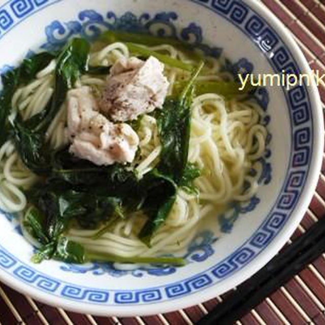 簡単汁そば!!紹興酒香る☆鶏肉と空心菜の湯麺♪