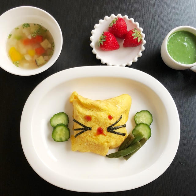 Thu 05 21 子供が喜ぶ 猫のオムライス 幼児食 By うさぱんさん レシピブログ 料理ブログのレシピ満載