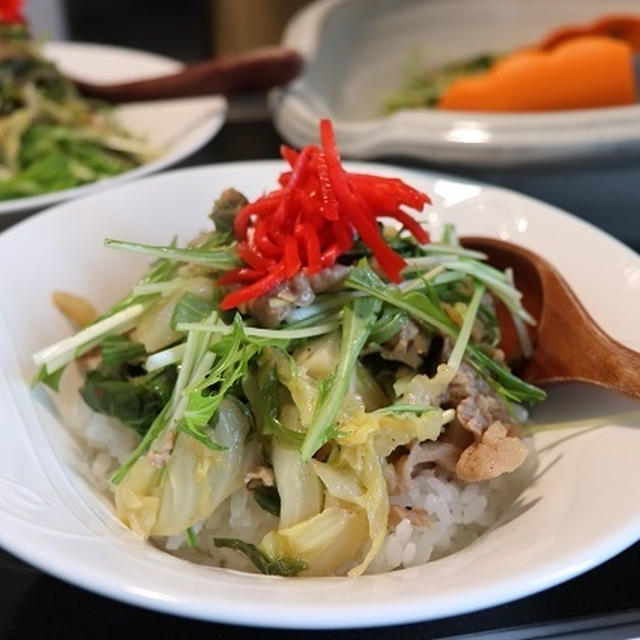 ★　休日のお昼のサラダ生姜焼き丼