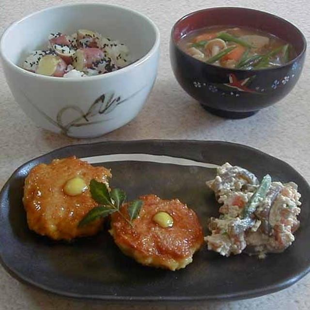 さつま芋ごはんと鶏つくね