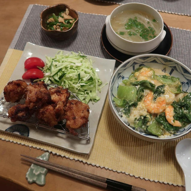 塩麹唐揚と海鮮卵とじご飯の晩ご飯　と　クリスマスローズいろいろ♪