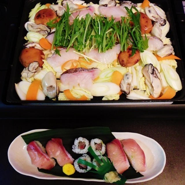 ご褒美の寒鰤づくし寿司☆彡鱈と牡蠣の蒸し鍋♪☆♪☆♪