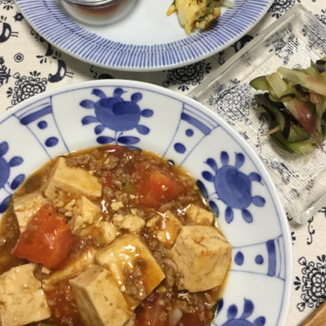 ８月前半の教室の続き、辛くない麻婆豆腐はトマト入り