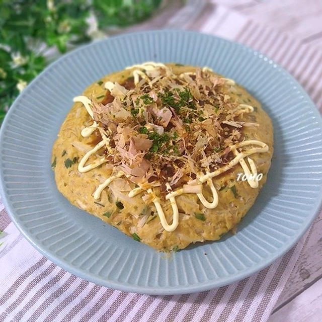 レンジで簡単♪もやしとツナ缶のオートミールお好み焼き風