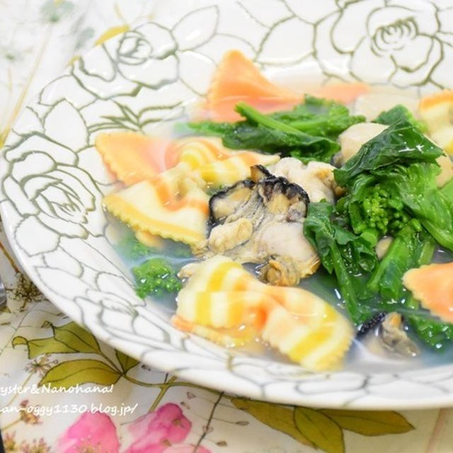 【レシピ】牡蠣と菜の花の白だしパスタ