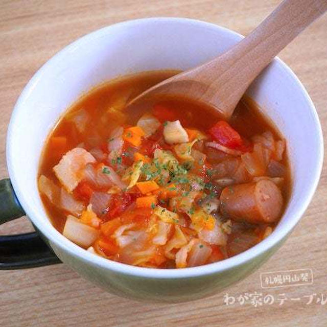 朝ごはんに最適な優しい味「野菜たっぷりトマトのスープ」