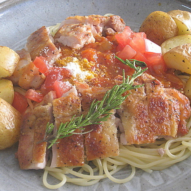 ボロネーゼパスタと、ローズマリーチキン