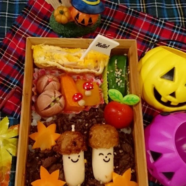 秋弁当牛肉しぐれ煮ふりかけで簡単！ズボラ弁当〖のっけ弁当〗 #平日お昼ご飯はお弁当or外食