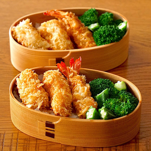 きょうの曲げわっぱべんとう、エビフライ弁当［2020.10.29］