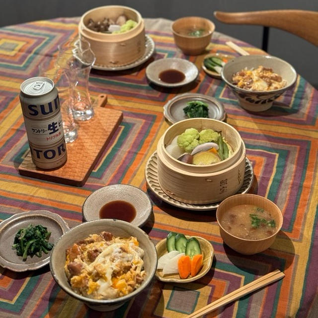 親子丼と蒸し野菜の夜ごはん