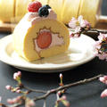 桜咲く桜スイーツ、ロールケーキ。